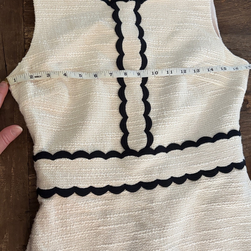 Kate Spade Scallop Trim Tweed Cream Sheath Mini Dress Sleeveless Crew Neck - Picture 7 of 9